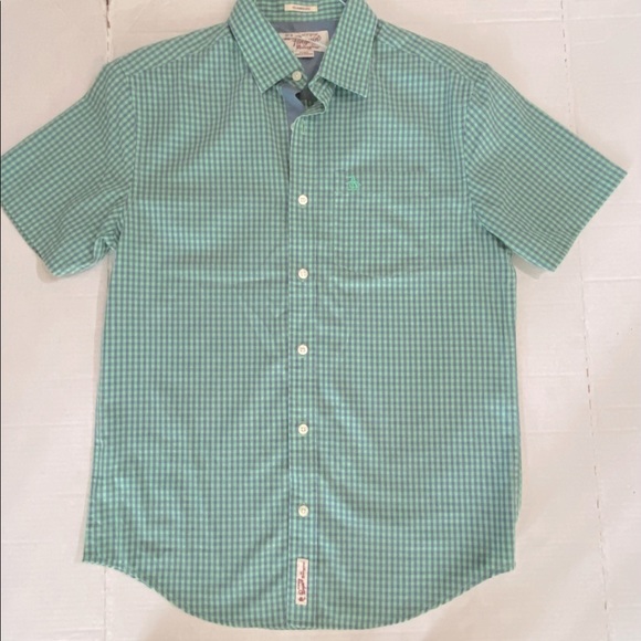 Penguin Men  Collared Shortsleeve button Shirt Mint Green/Light Blue Checked - Picture 1 of 6